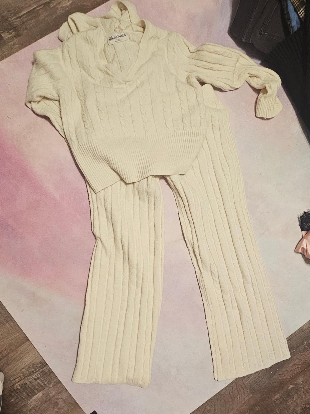 No Boundaries Cream Cable Knit Wide Leg Set